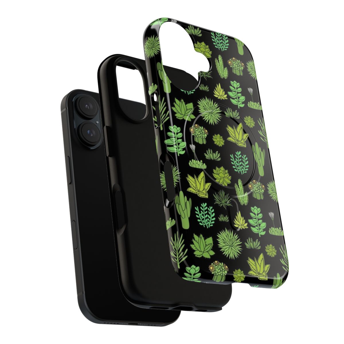 A phone case featuring a colorful design of succulents and cactus plants, perfect for nature and plant enthusiasts. - Layers