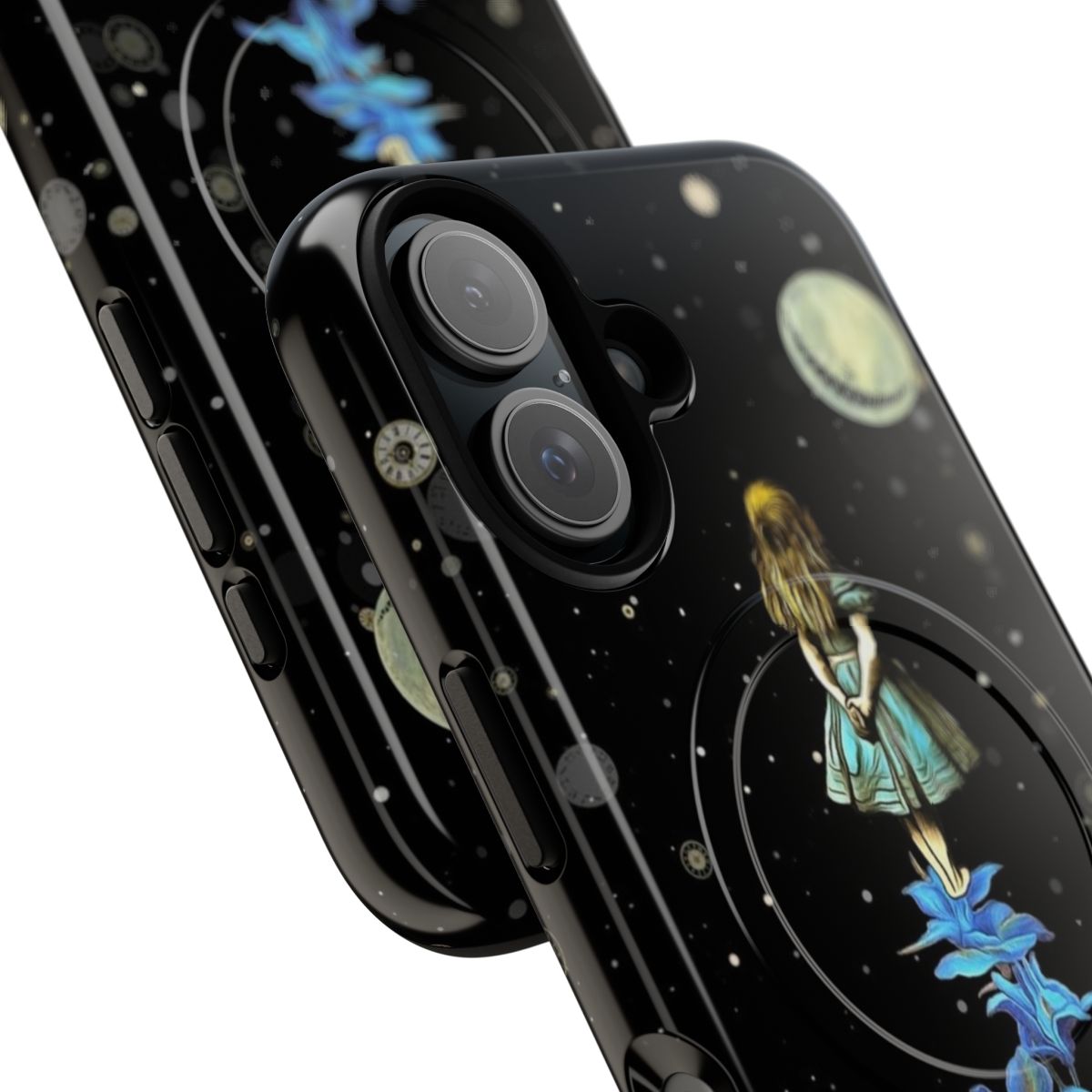 Enchanting Alice in Wonderland inspired phone case with a starry night sky design - Detail