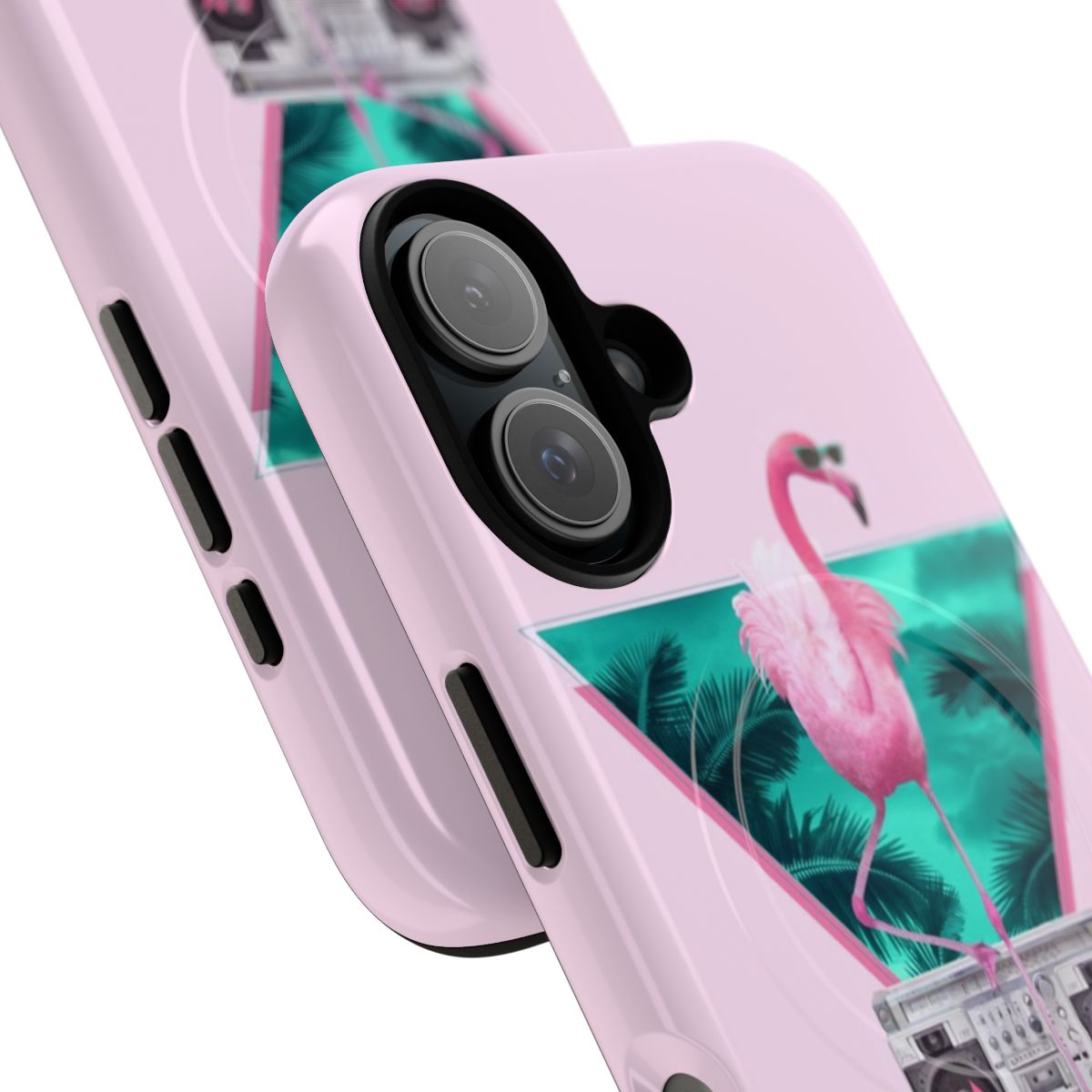 Magnetic tough phone case with a vibrant tropical flamingo design - Detail