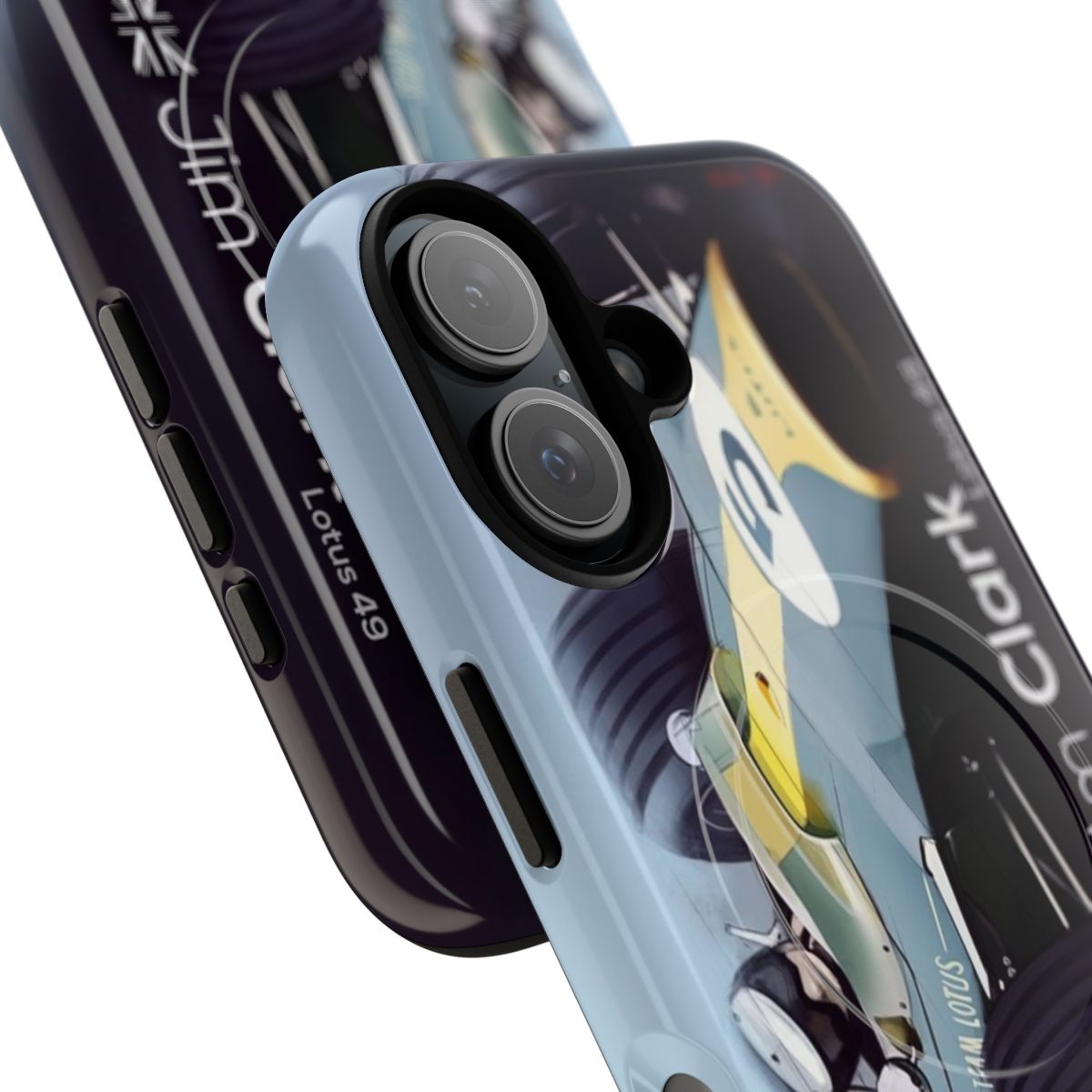 Magnetic tough phone case featuring the legendary Jim Clark and Lotus racing - Detail