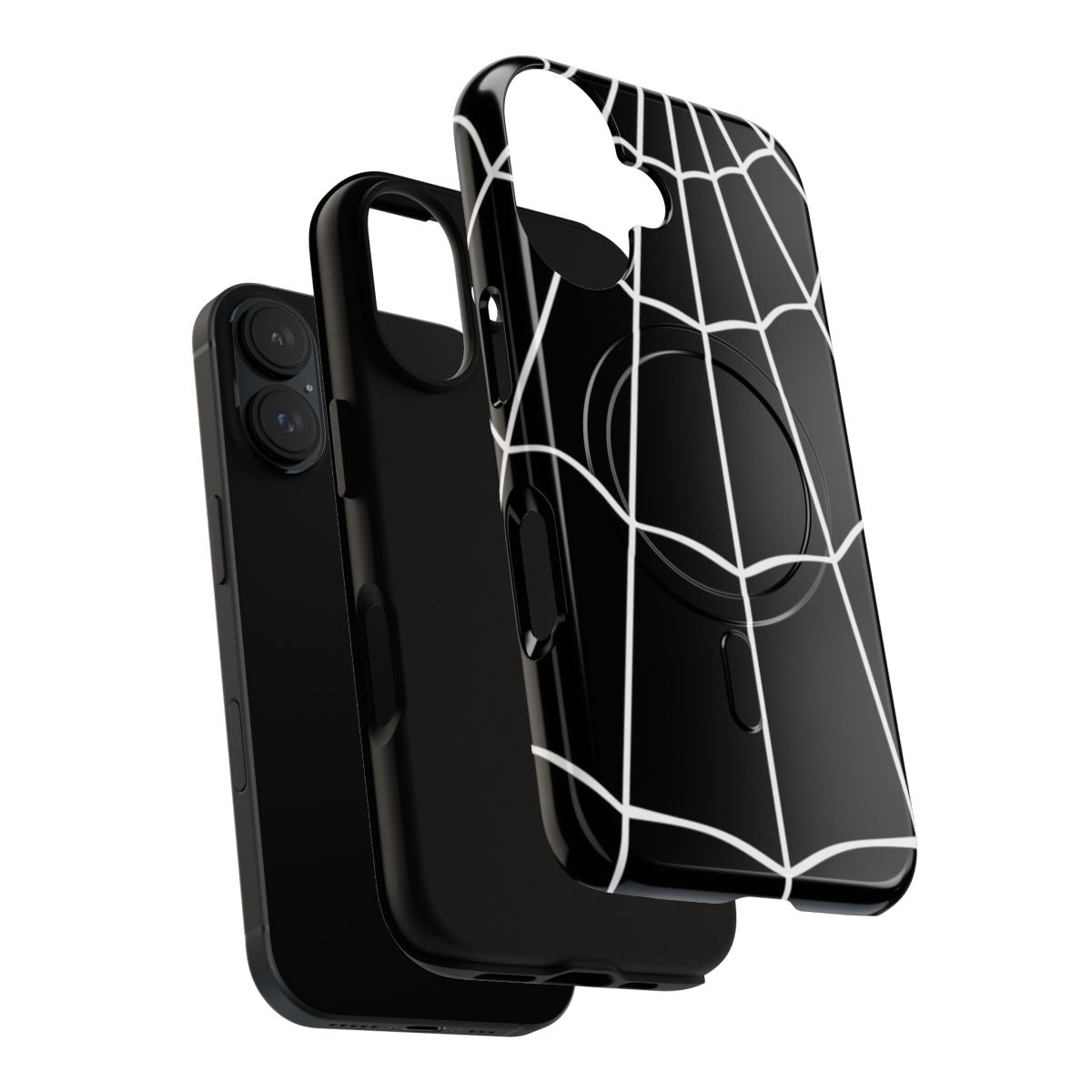 Black and white spider web patterned magnetic tough phone case - Layers