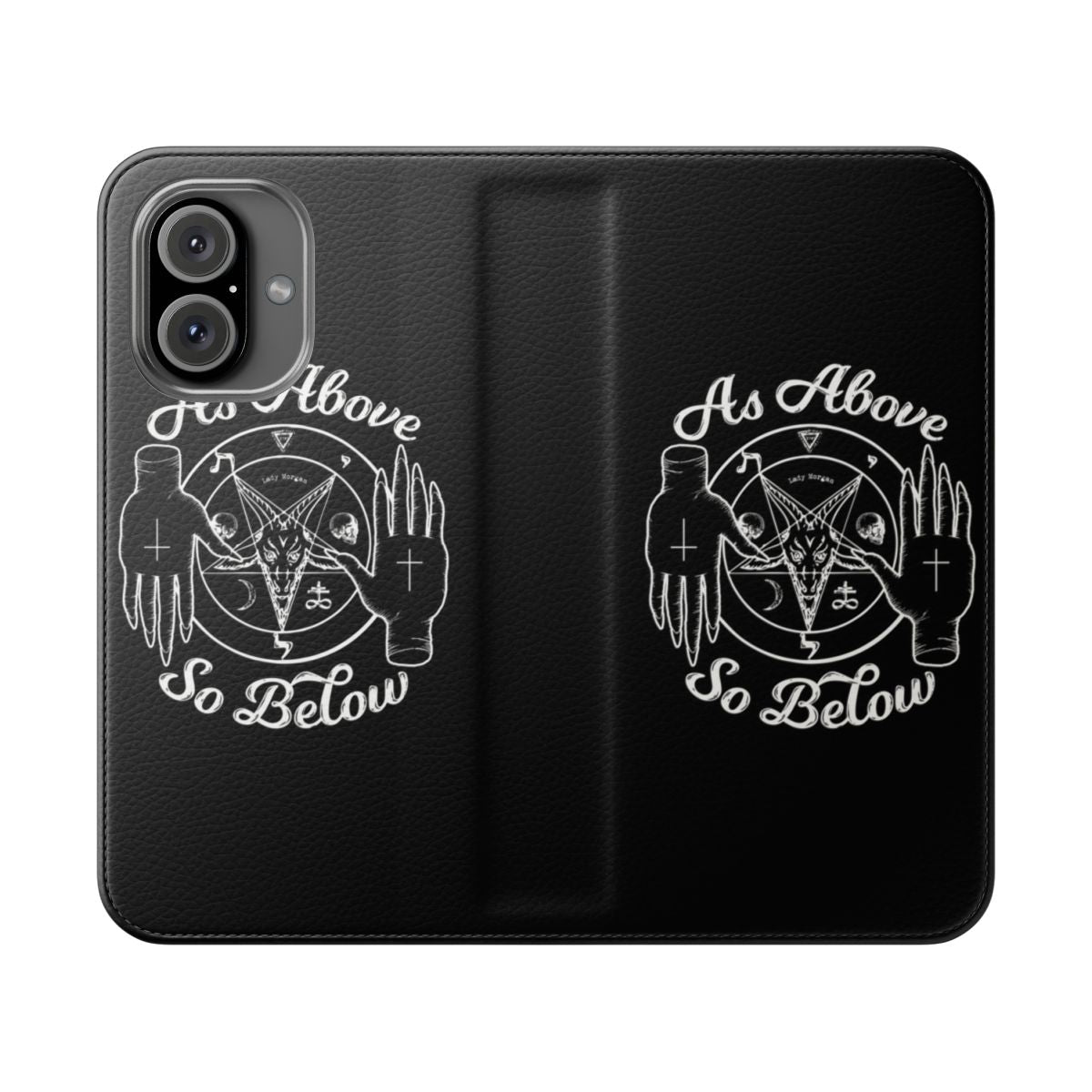 Flip cover phone case with occult, pagan, and witchcraft-inspired design