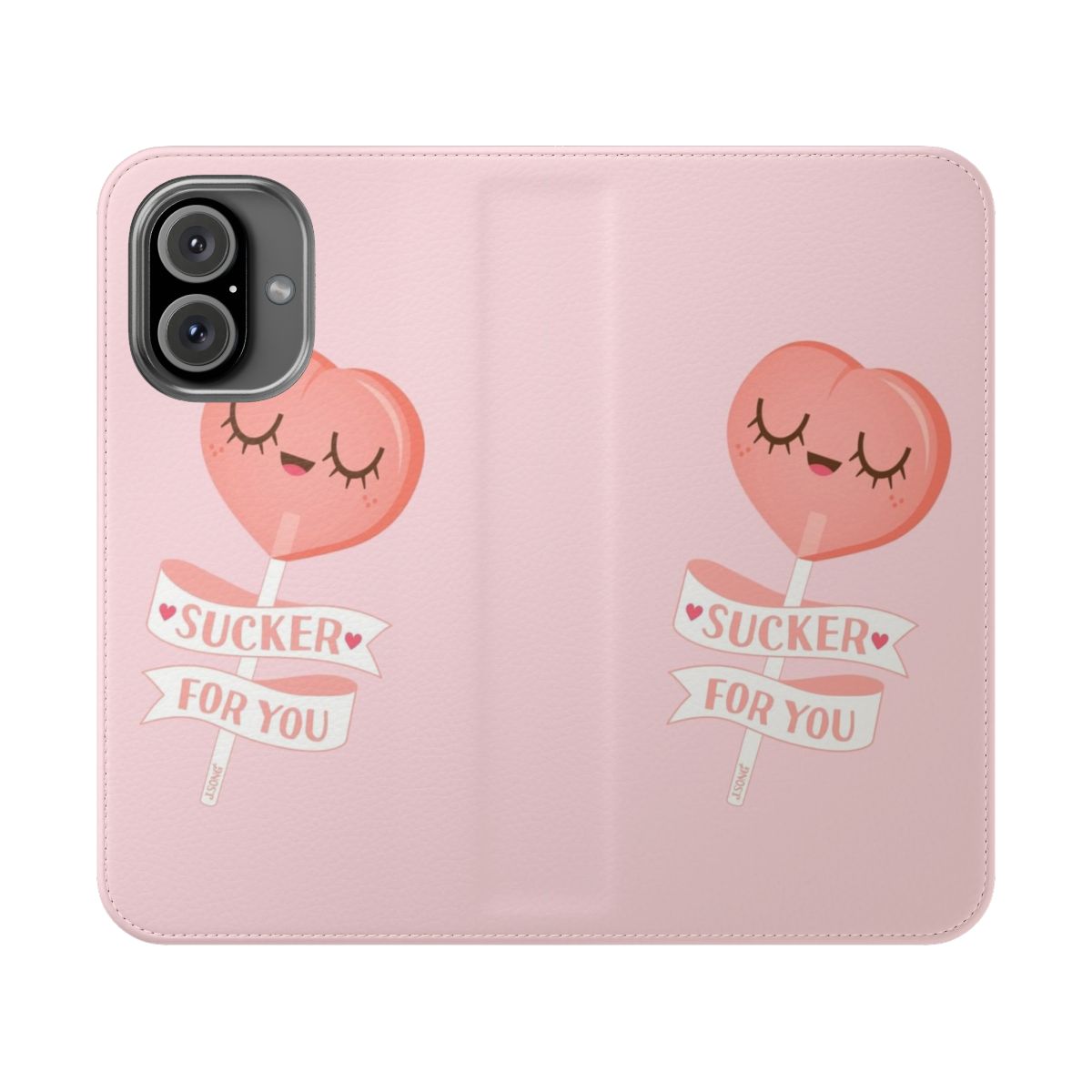 Vibrant peach and pink lollipop-inspired flip cover phone case