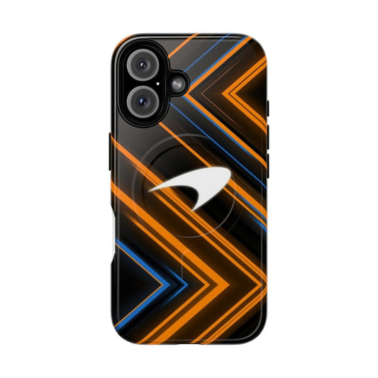 Magnetic tough phone case featuring the Mclaren F1 logo and racing colors