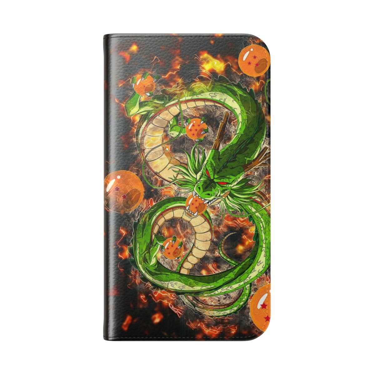 Shenron-inspired flip cover phone case with dragon ball design - Folded Back