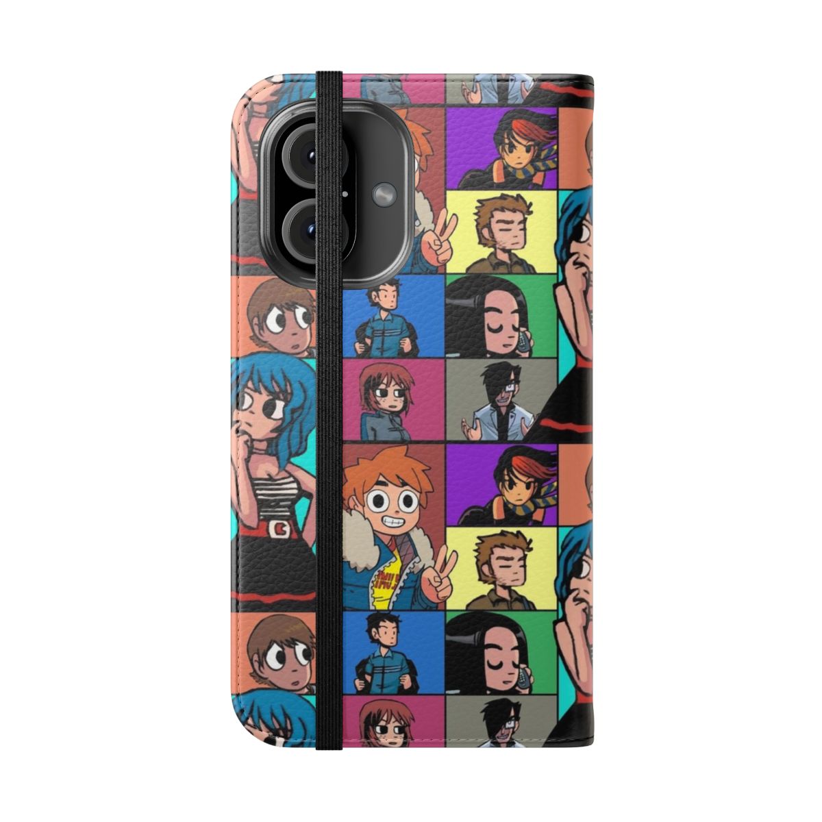 Flip cover phone case with Scott Pilgrim comic book-inspired design - Folded Front