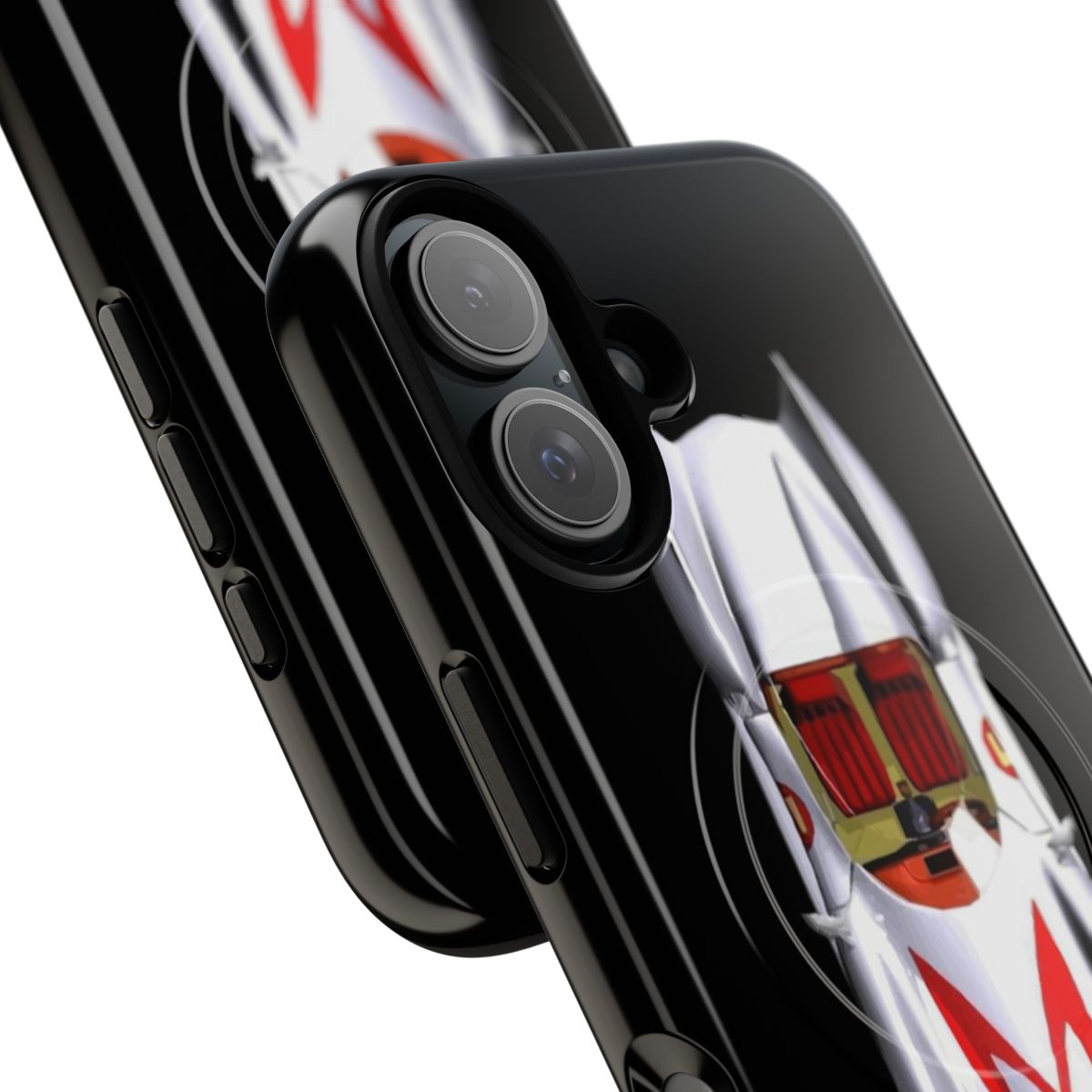 Vintage-style phone case featuring the iconic Mach 5 car from the classic anime series Speed Racer - Detail