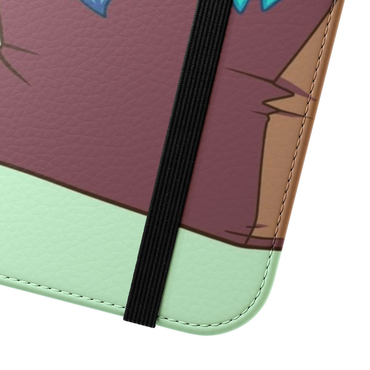 A green flip cover phone case featuring a protogen character, a cyborg-like anthro robot from the furry fandom. - Close Up