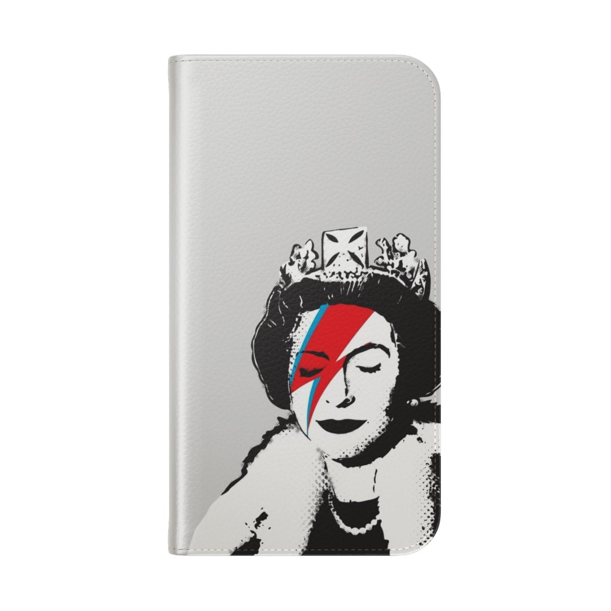 Banksy-inspired black and white phone case design featuring Queen Elizabeth II - Folded Back