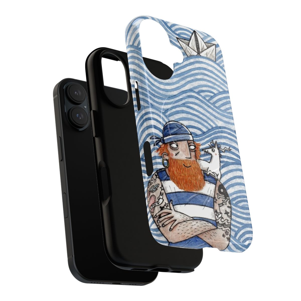 A magnetic tough phone case featuring a seaman and seadog in a nautical, maritime-inspired design. - Layers