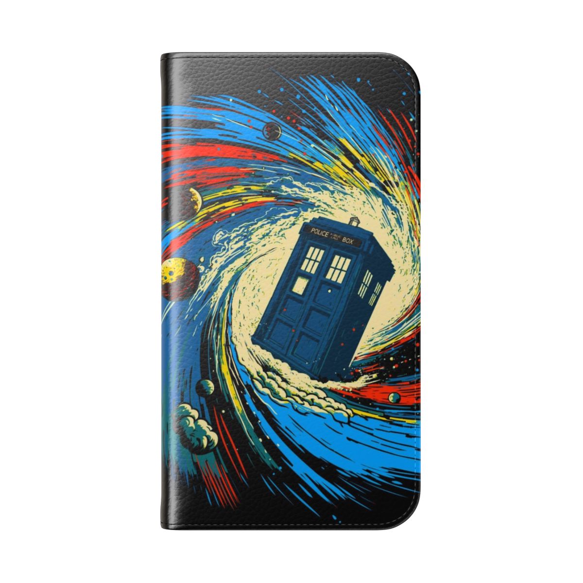 Artistic representation of a space and time vortex on a smartphone flip cover case - Folded Back