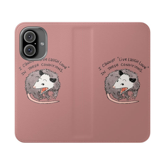 Playful opossum design on a flip phone case cover