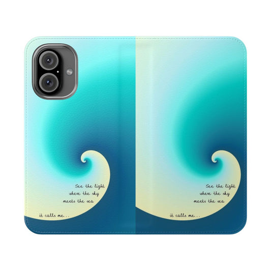 Moana-inspired flip phone case with "How Far I'll Go" lyrical design