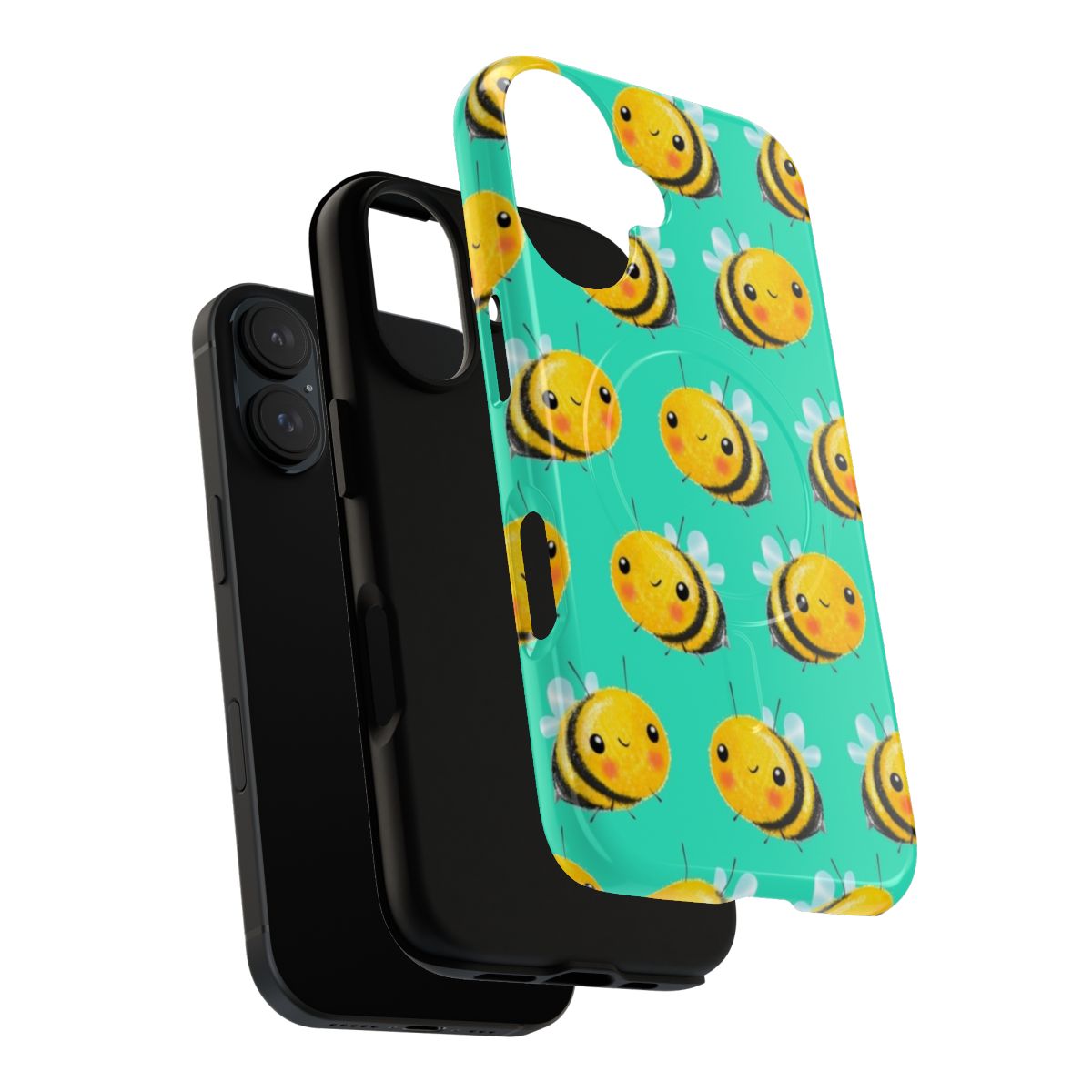 Cute bumble bee and mint patterned phone case with magnetic closure and tough protection - Layers