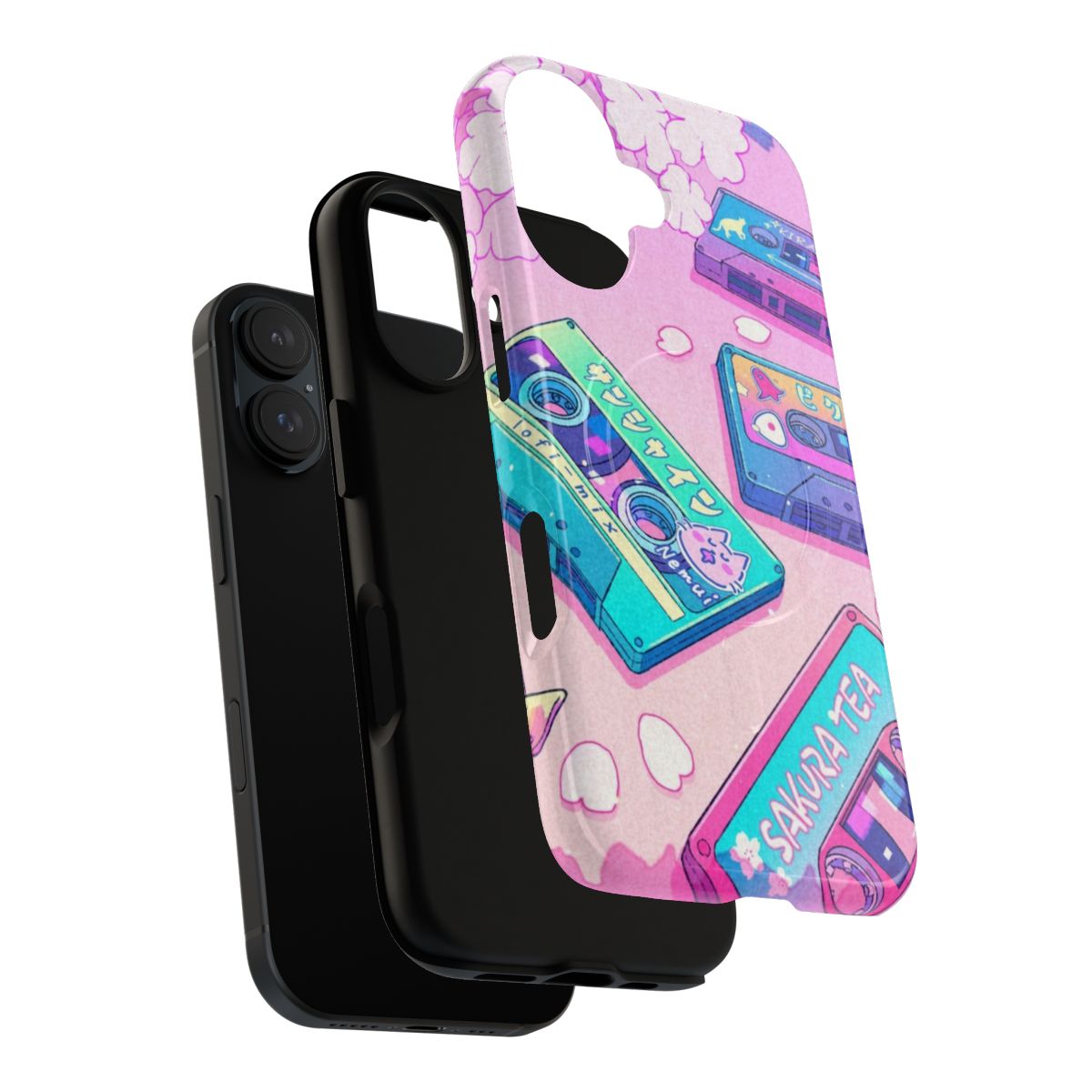 A tough and stylish phone case with a pink sakura blossom and Japanese aesthetic design. - Layers