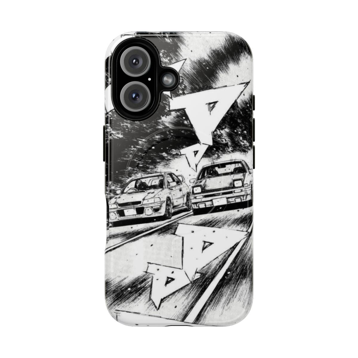 Initial D inspired magnetic tough phone case featuring AE86 vs Impreza manga panel artwork