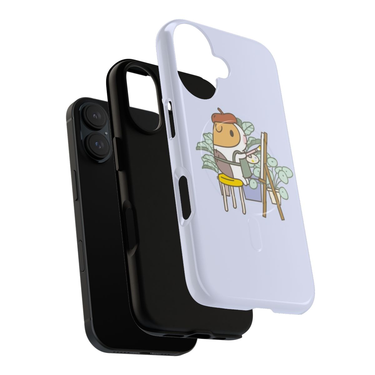 Illustration of a cute guinea pig wearing a beret and painting on a magnetic phone case - Layers