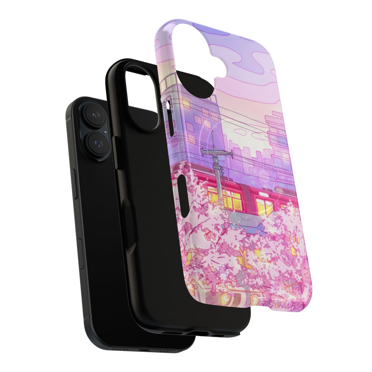 Vibrant phone case featuring a Tokyo cityscape and purple sunset - Layers