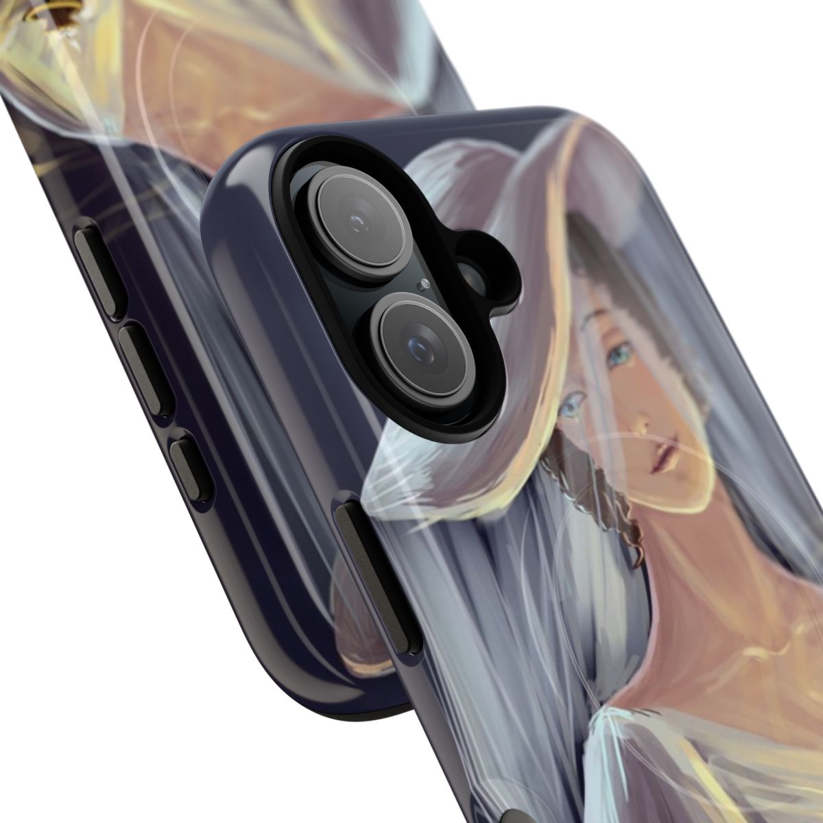 Woman in a white dress holding a magnetic tough phone case - Detail