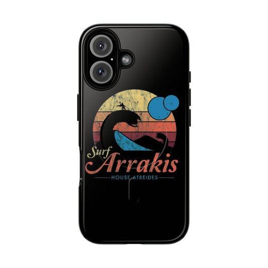 Vintage distressed surf-themed phone case with Dune and sci-fi inspired design