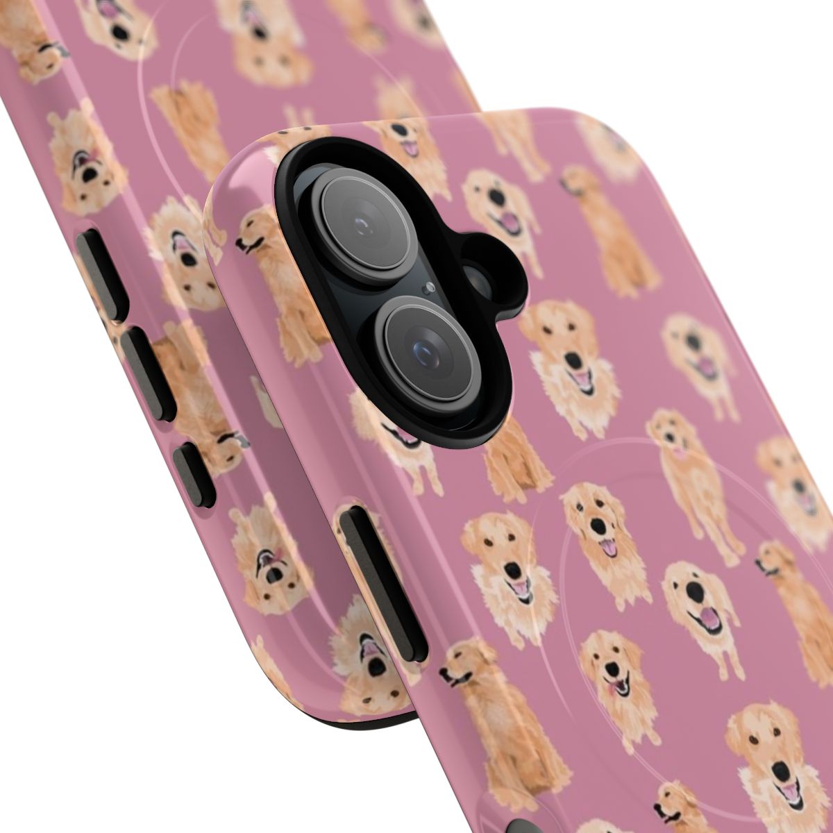 Golden retriever dogs on a stylish pink magnetic tough phone case - Detail