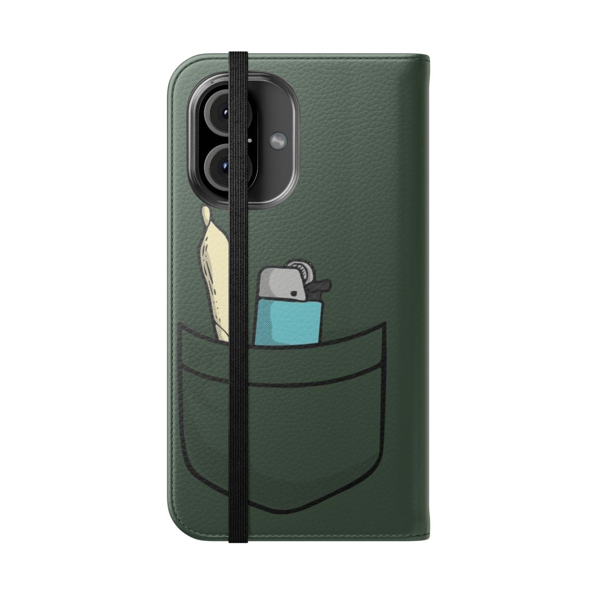 Flip phone case featuring a weed joint and lighter illustration - Folded Front