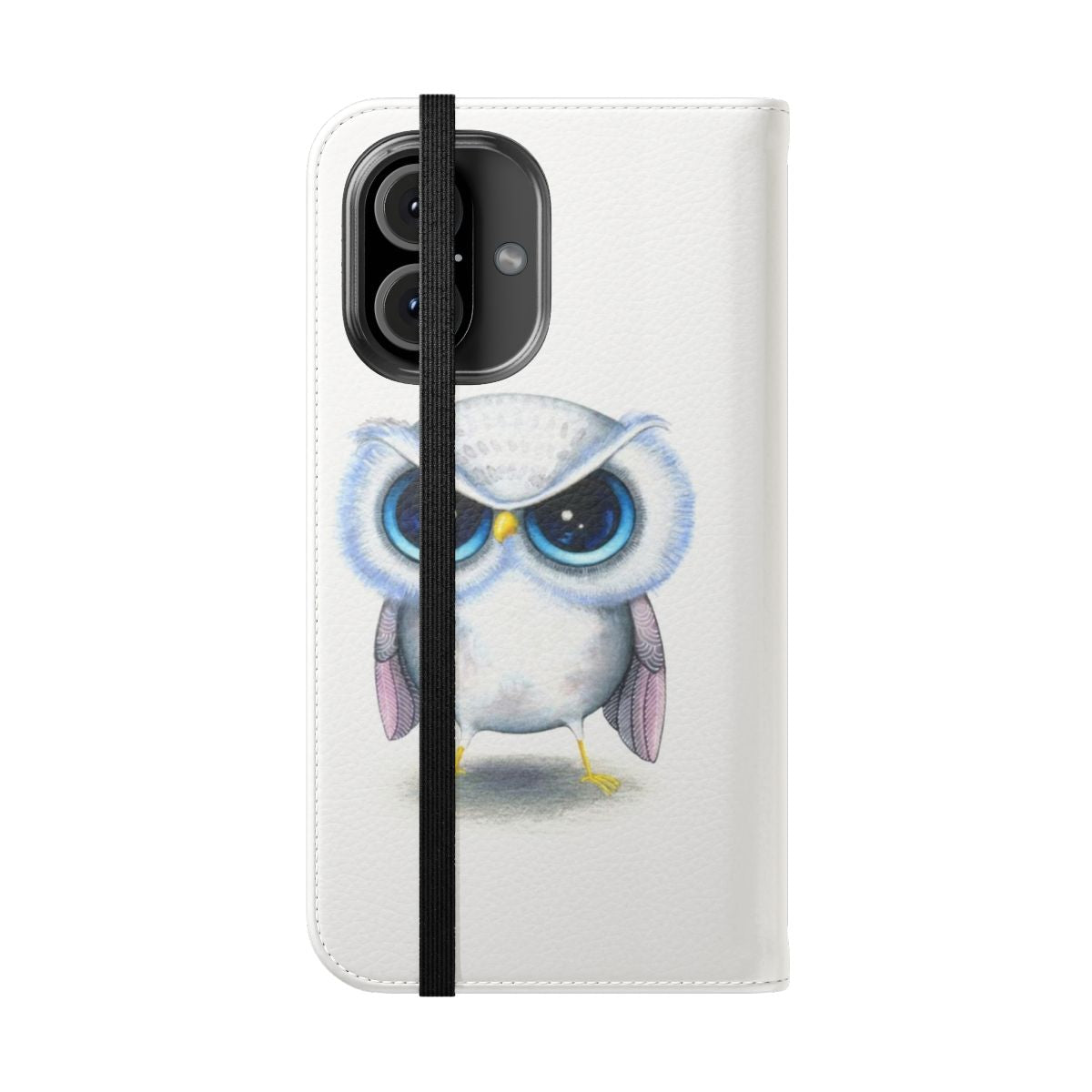 Grumpy bird illustrated on a smartphone flip cover case - Folded Front