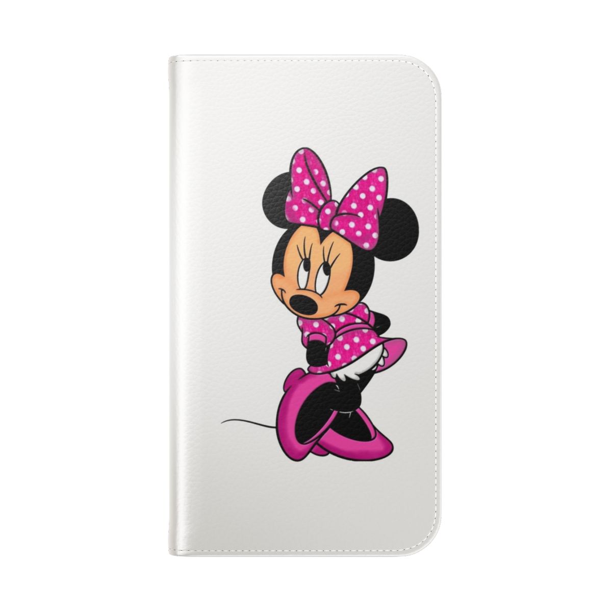 Stylish pink flip cover phone case with cute Minnie Mouse design - Folded Back