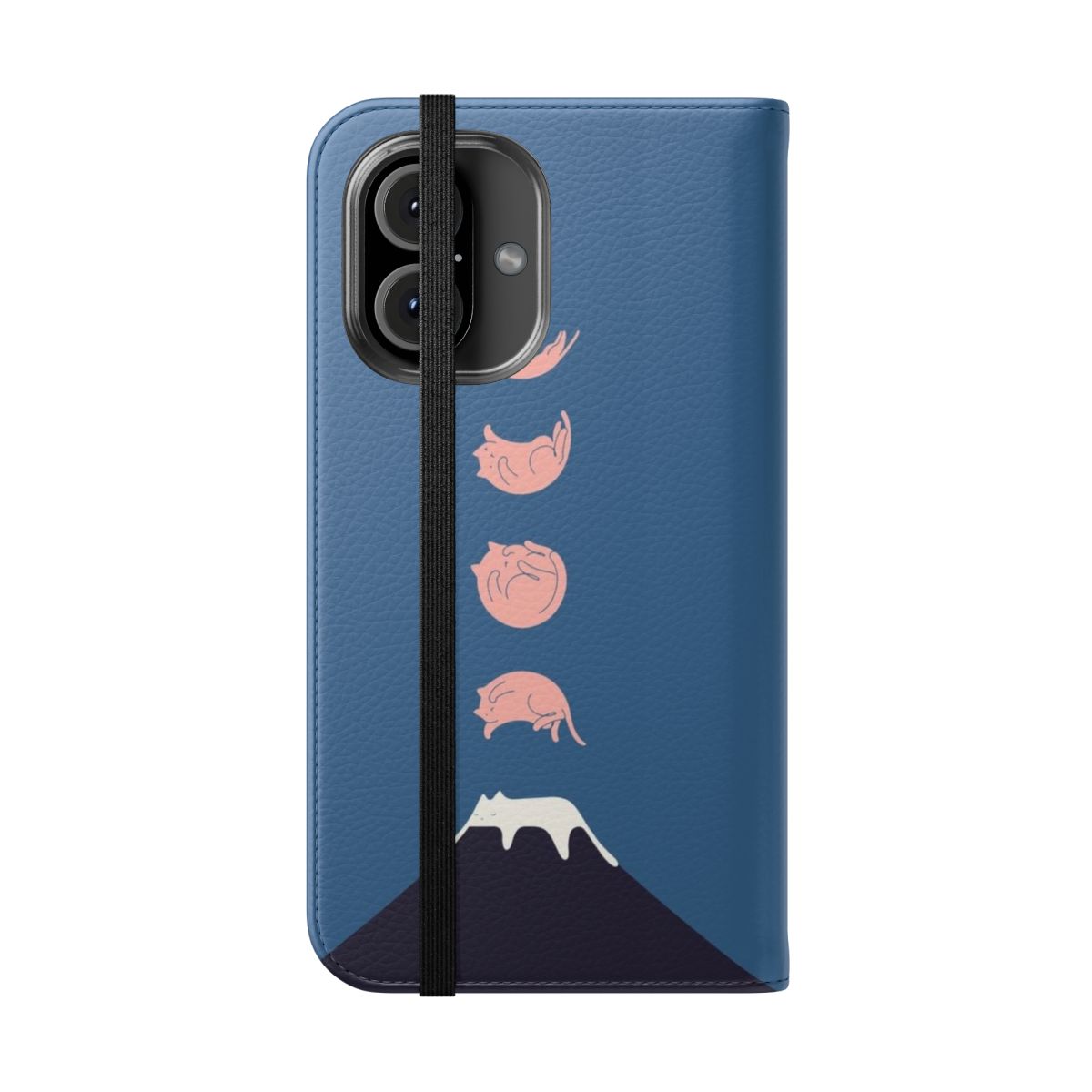 Minimalist phone case featuring a landscape with a cat in the mountains - Folded Front