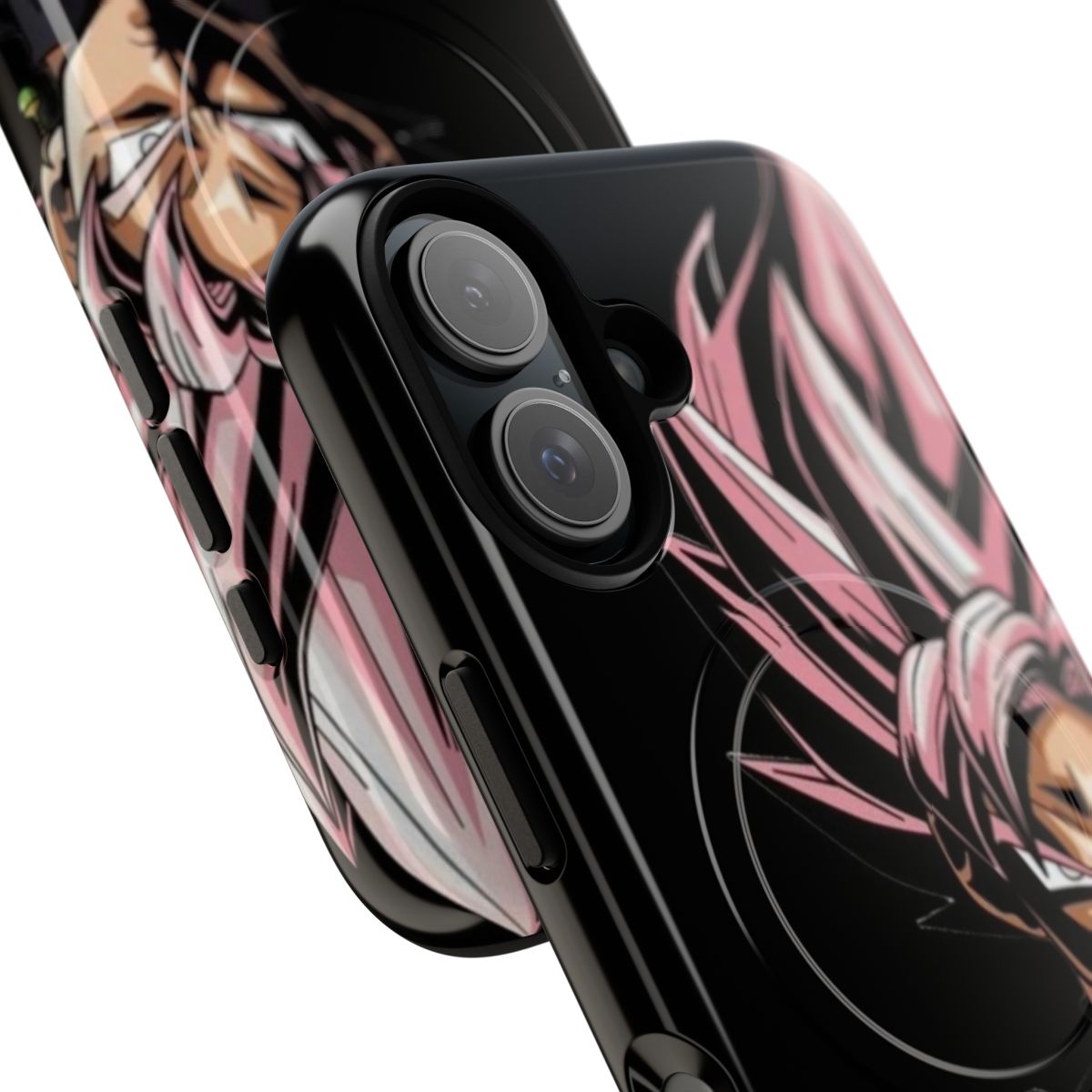 Black phone case with Goku Rosè design, featuring a tough magnetic cover - Detail