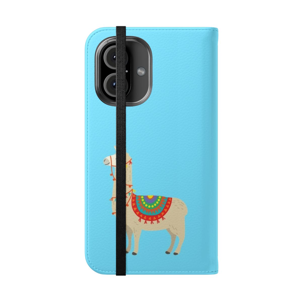 Colorful phone case with a fun party llama design - Folded Front