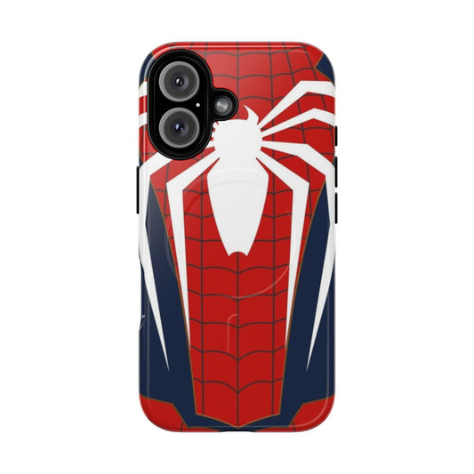 Magnetic and tough phone case with a spider-man inspired web design