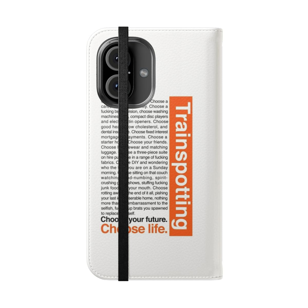 Flip cover phone case featuring a Trainspotting-inspired design - Folded Front