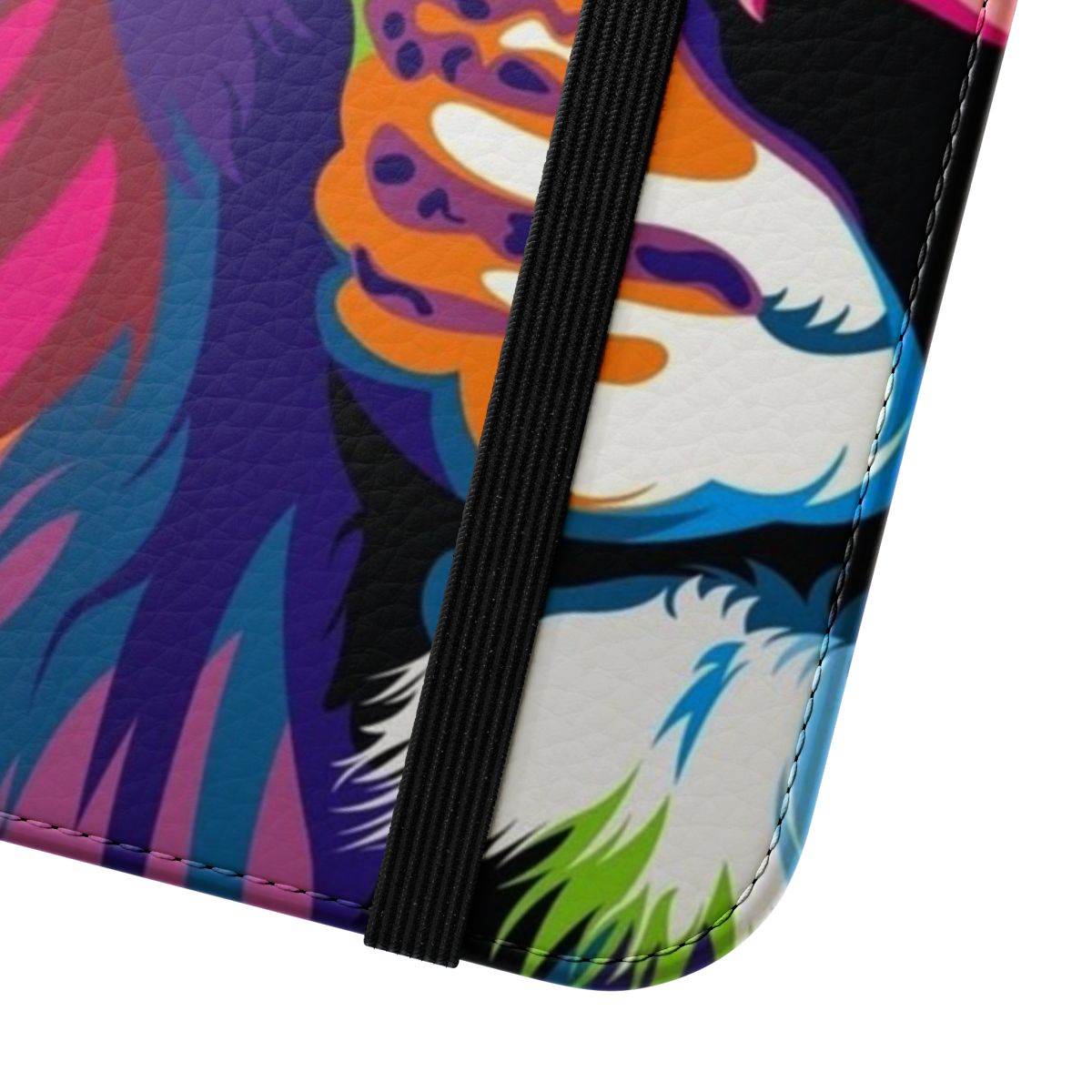 Colorful lion-themed flip cover phone case - Close Up