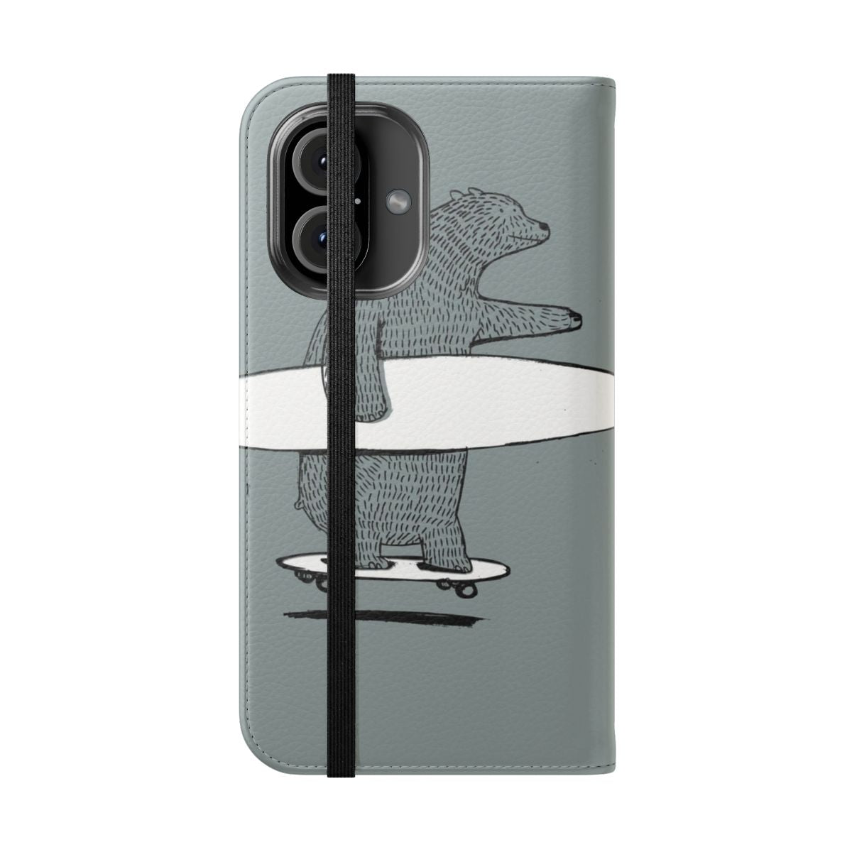 Flip cover phone case with surfing and skateboarding design - Folded Front