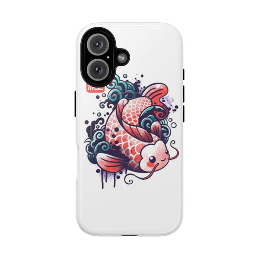 A watercolor painting of a vibrant koi fish on a phone case