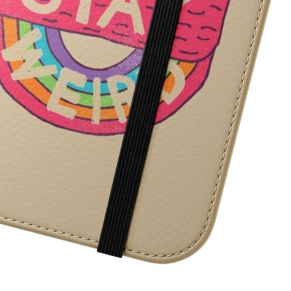 Colorful flip phone case with a quirky, retro-inspired design - Close Up