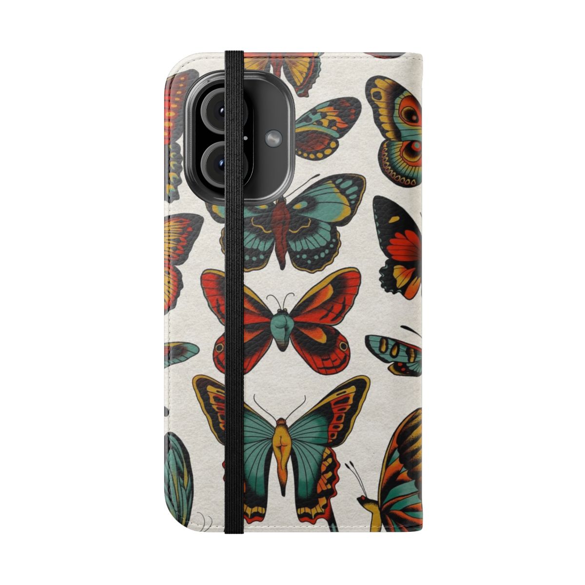 Traditional tattoo-style butterflies on a flip cover phone case - Folded Front