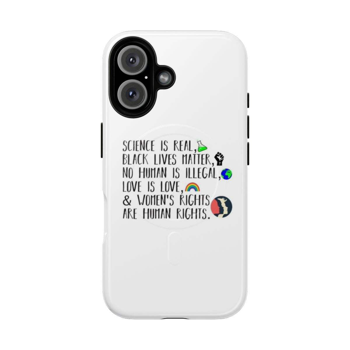 Magnetic tough phone case with progressive message and graphics