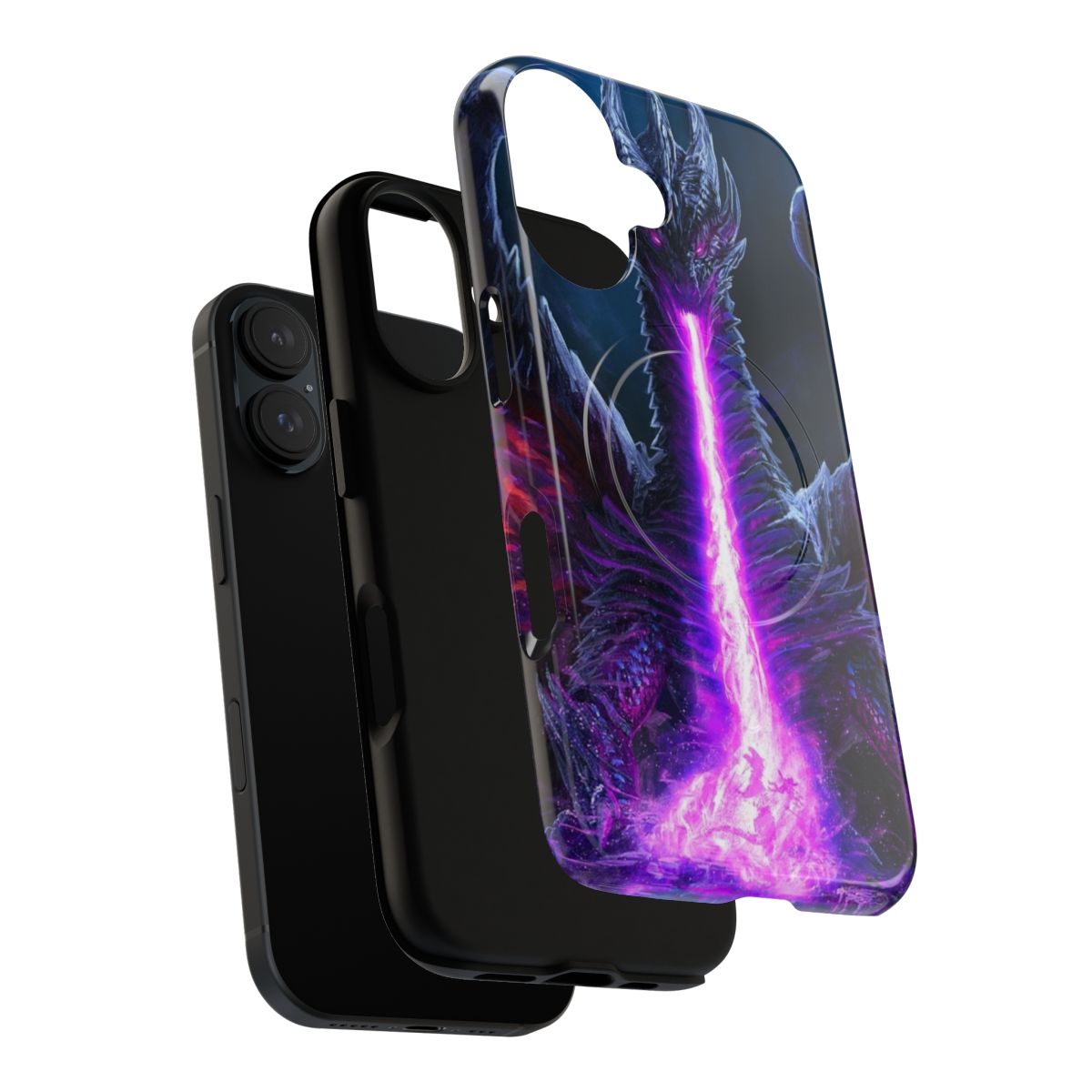 A tough and stylish phone case featuring a graphic of a fierce fire-breathing dragon. - Layers