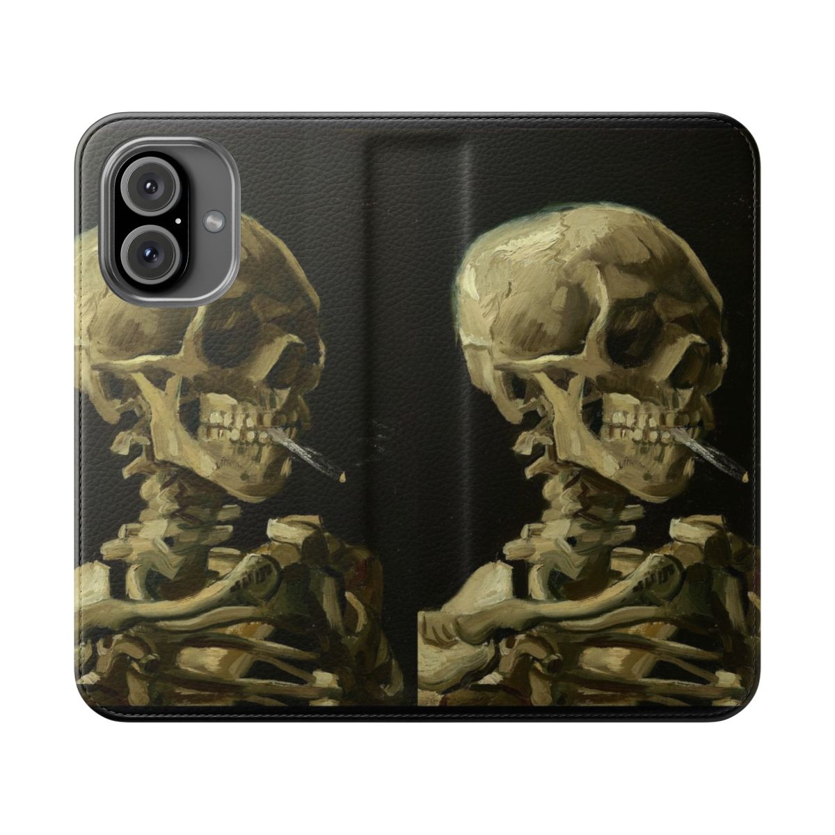 Vintage-style phone case featuring the Skull of a Skeleton with Burning Cigarette painting by Vincent Van Gogh