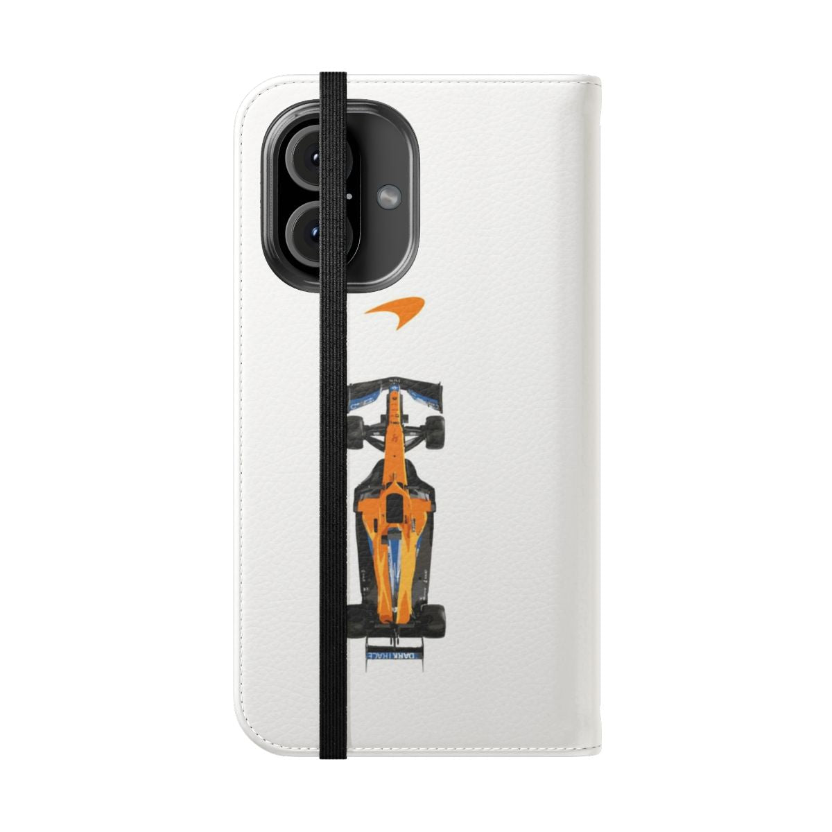 Minimalist vintage-style flip cover phone case inspired by the iconic McLaren F1 team and Formula 1 racing. - Folded Front