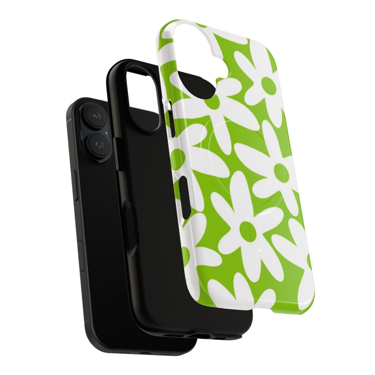 Retro floral pattern phone case in lime green and white - Layers