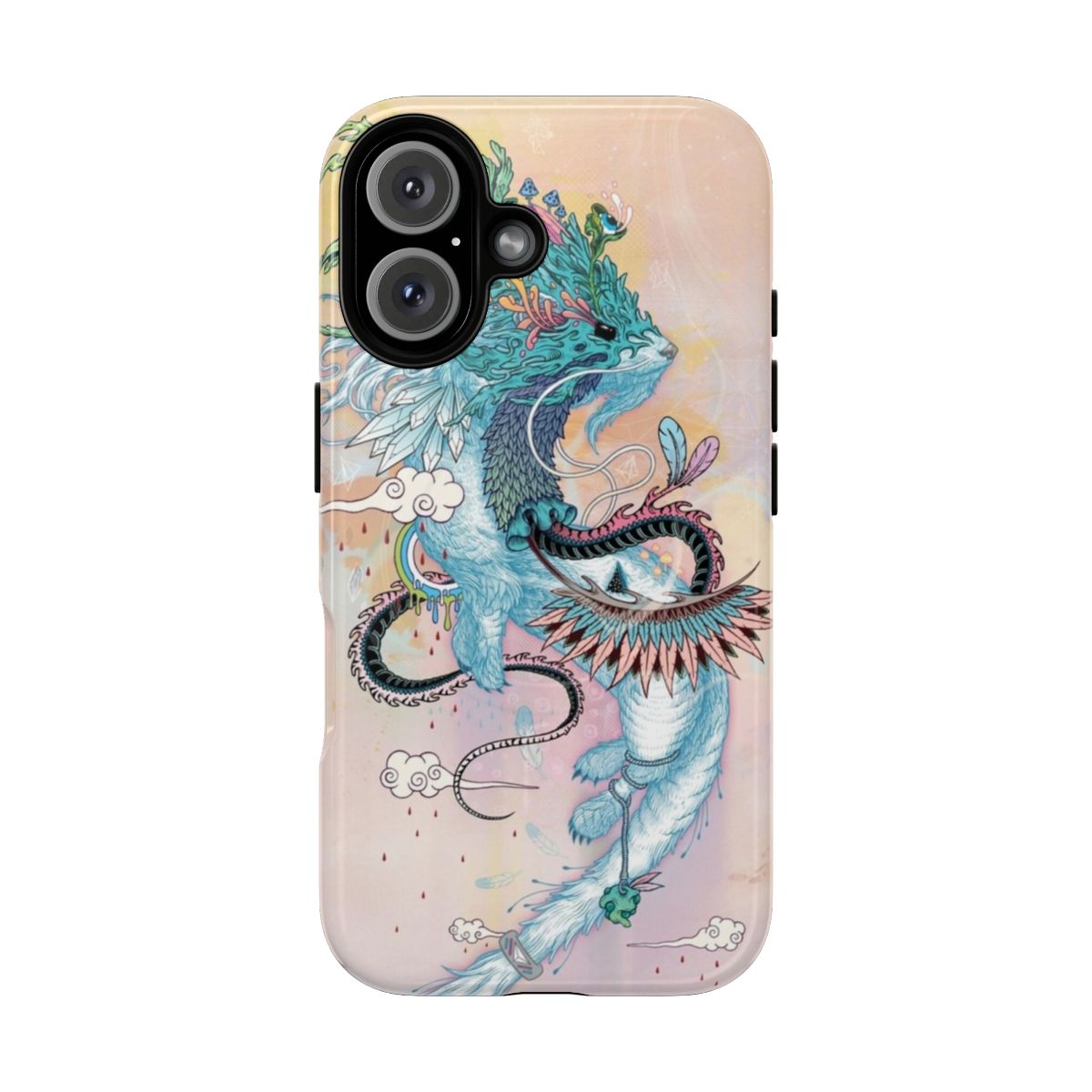 Colorful and mystical phone case featuring a vibrant ermine or stoat design