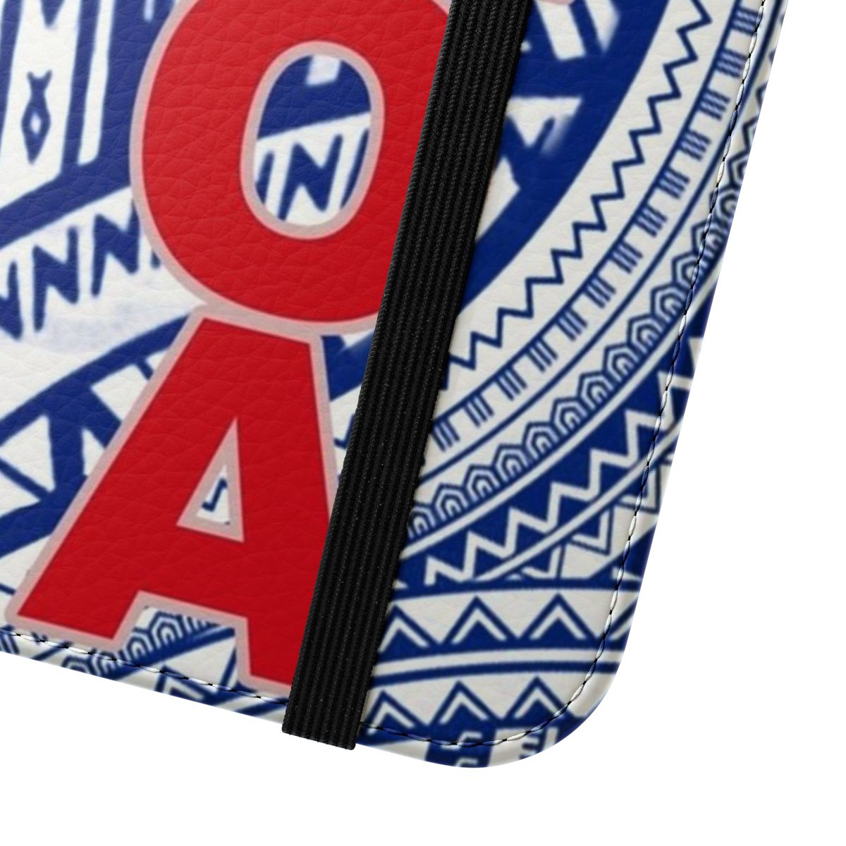 Samoa-inspired flip phone case with a vibrant Polynesian design - Close Up