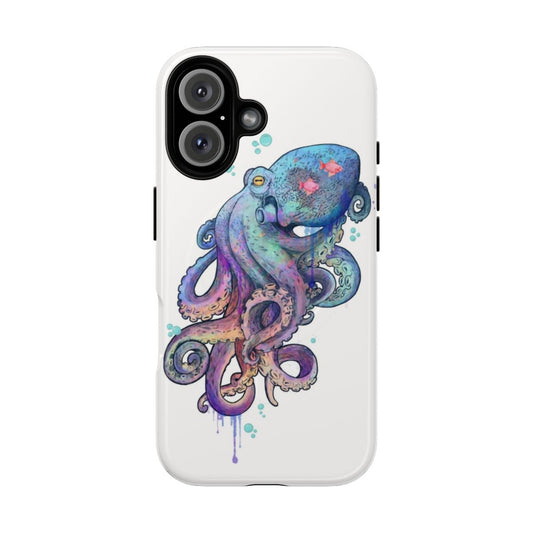 Octopus-patterned magnetic tough phone case with vibrant watercolor-style design