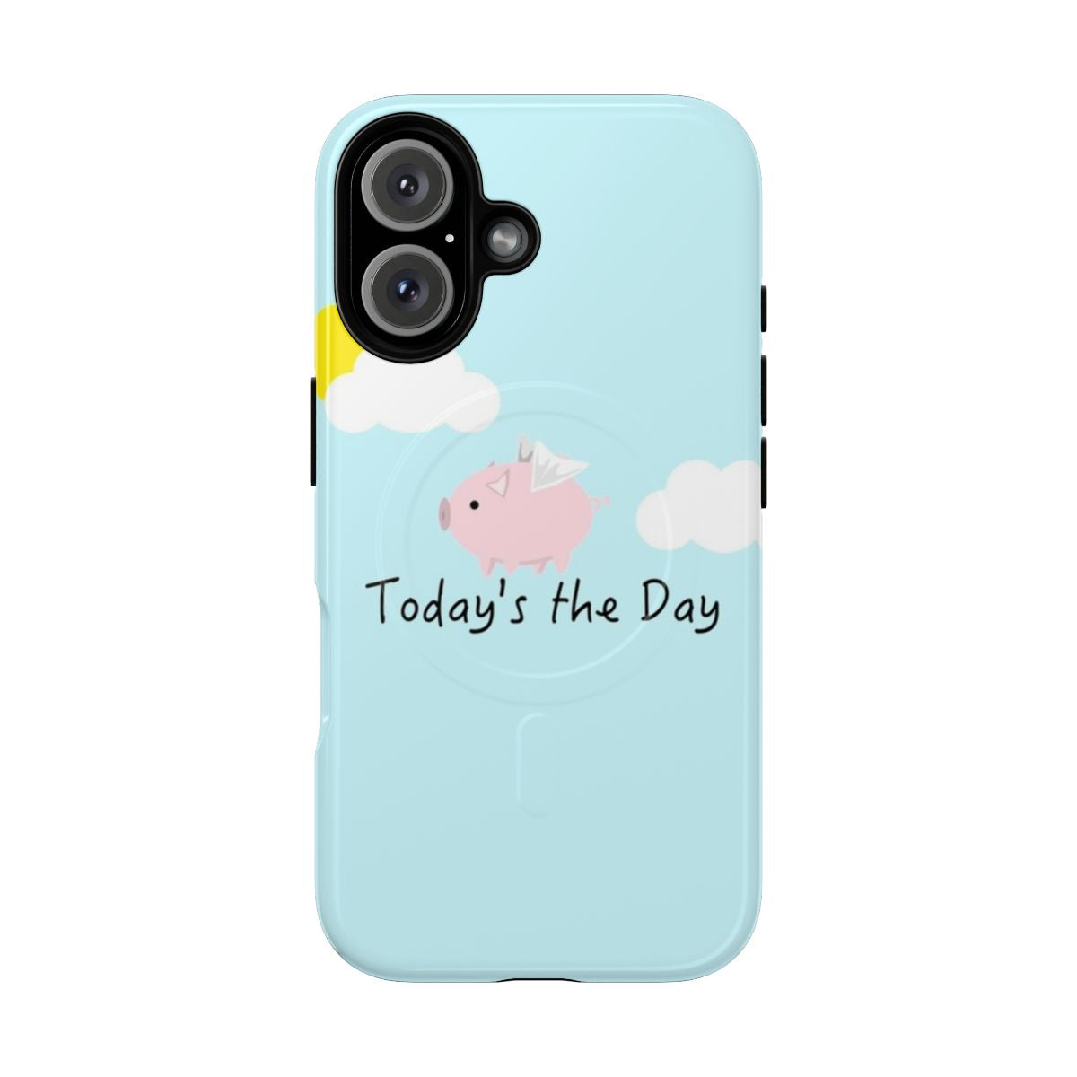 Magnetic tough phone case with a whimsical flying pig design