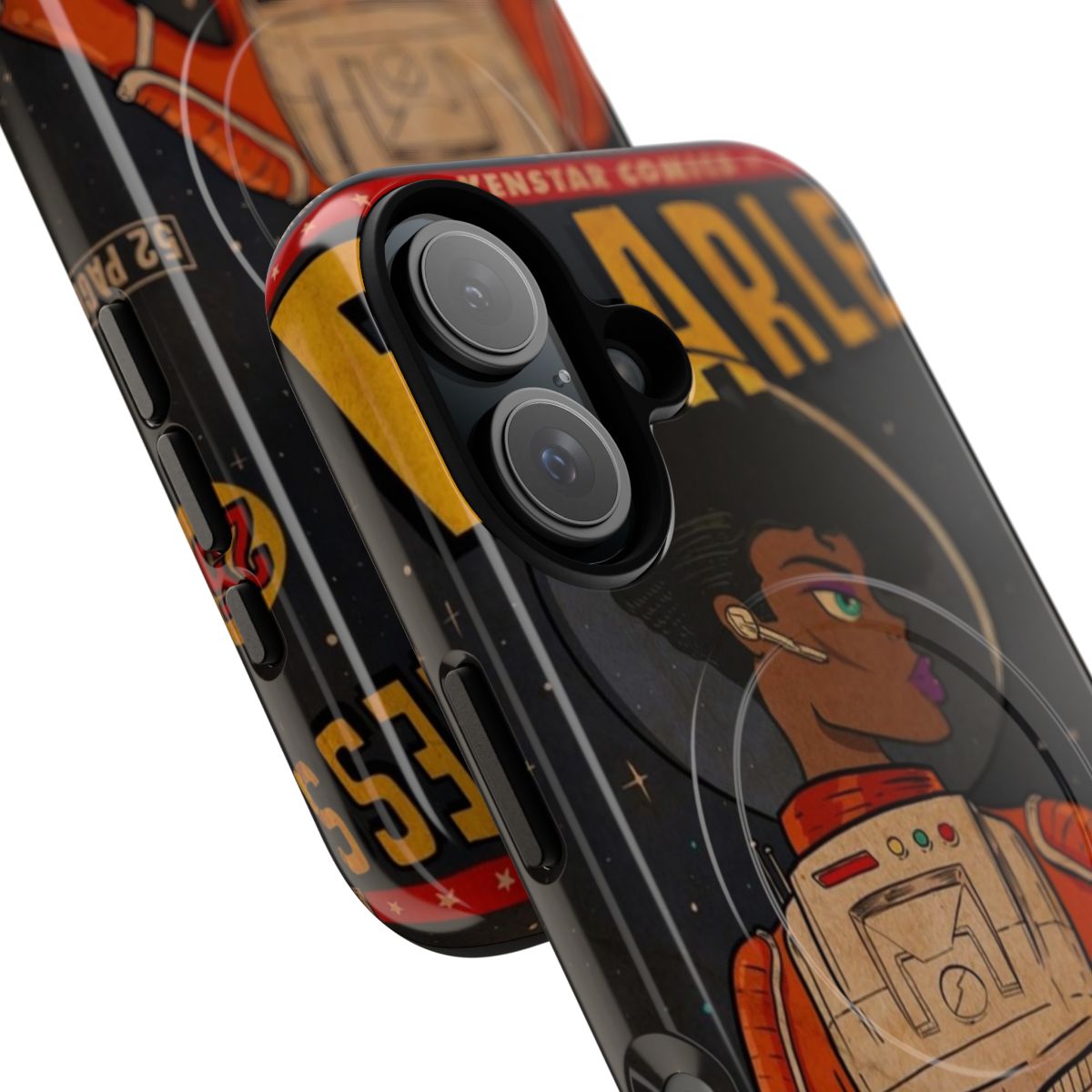 Fearless sci-fi-inspired phone case with astronaut, space, and adventure graphics - Detail