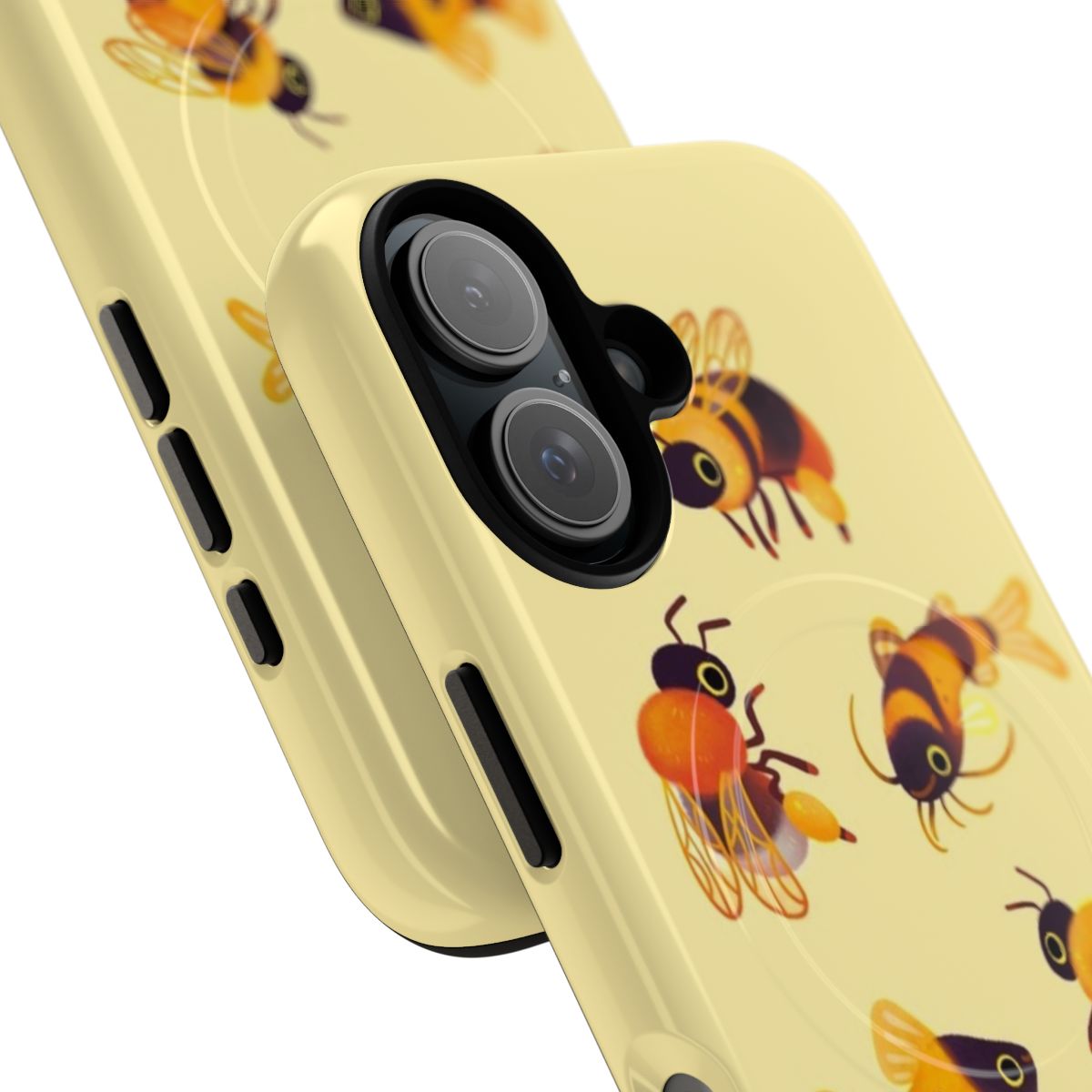 Bumblebee and fish design on a durable, magnetic phone case - Detail