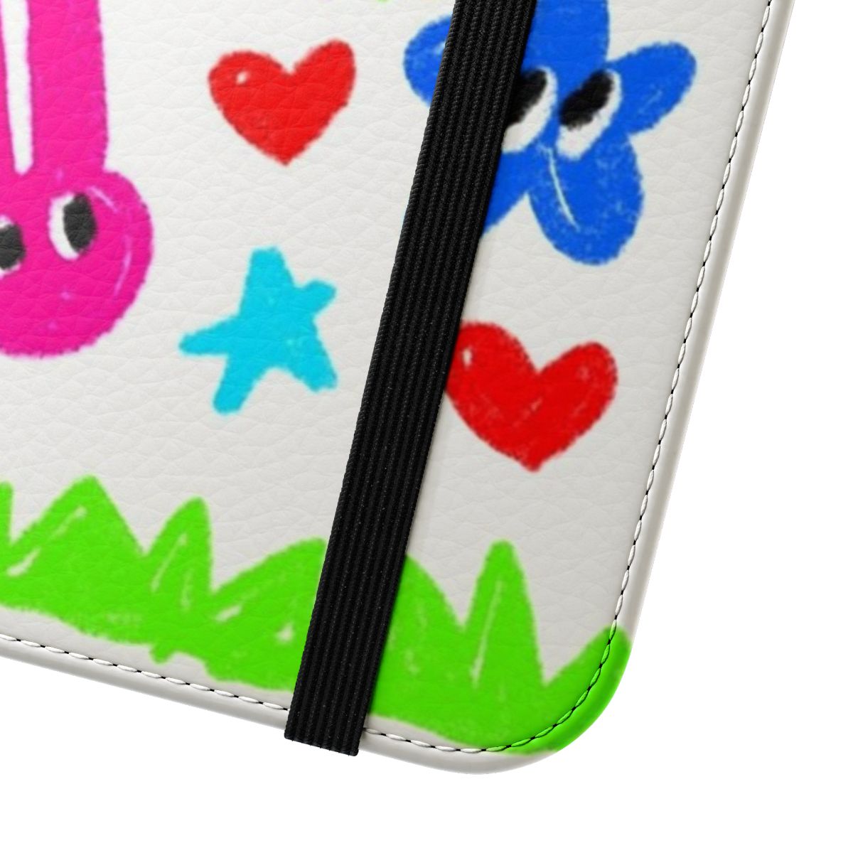 Colorful doodle design phone case with rainbow, hearts, and smiley faces - Close Up